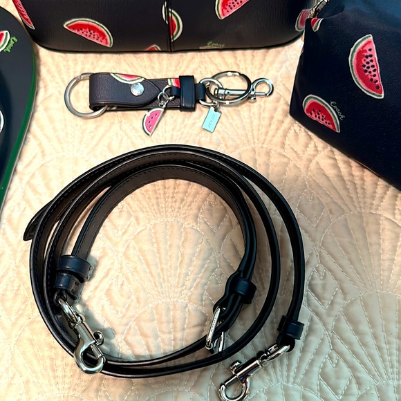 4pc Coach Watermelon Set 🍉 Crossbody Bag, Flops, Cosmetic Bag & Keyfob Rare - Picture 4 of 17